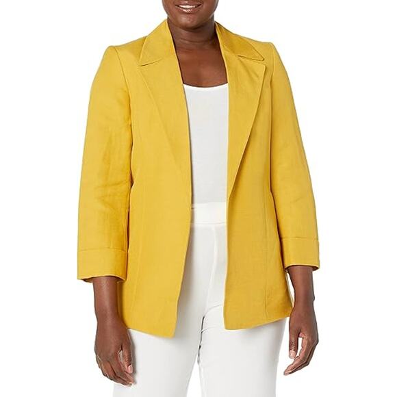 NWT Kasper Linen Blend Open Front Topper Cuff Sleeve Oversized Blazer Womens 12 - Picture 1 of 8